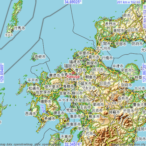 Topographic map of Kasuga