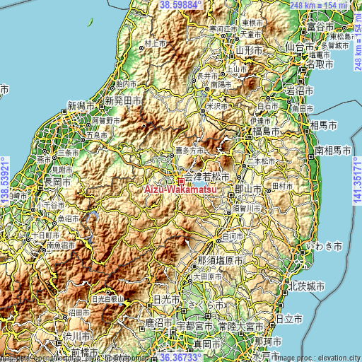 Topographic map of Aizu-Wakamatsu