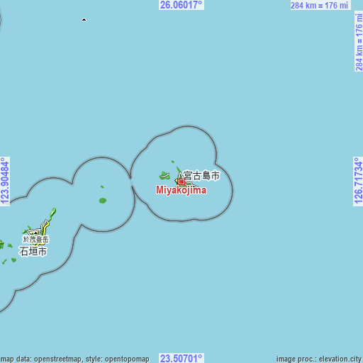 Topographic map of Miyakojima