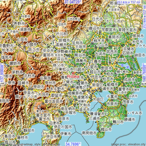 Topographic map of Hidaka