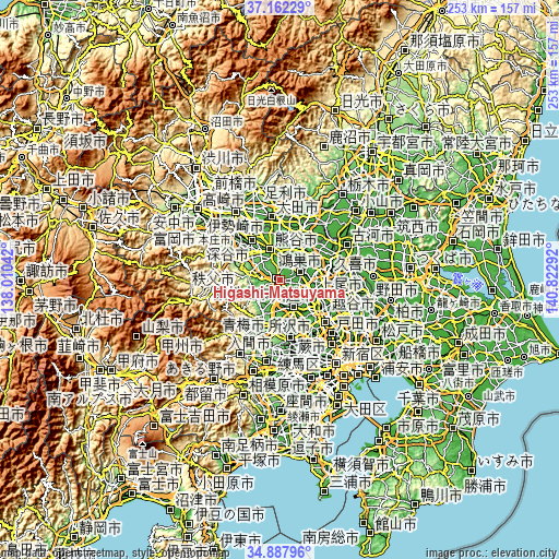 Topographic map of Higashi-Matsuyama