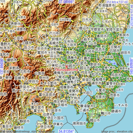 Topographic map of Tsurugashima