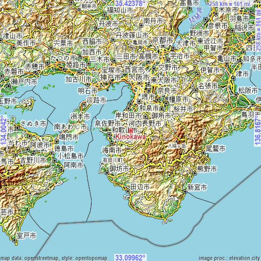 Topographic map of Kinokawa