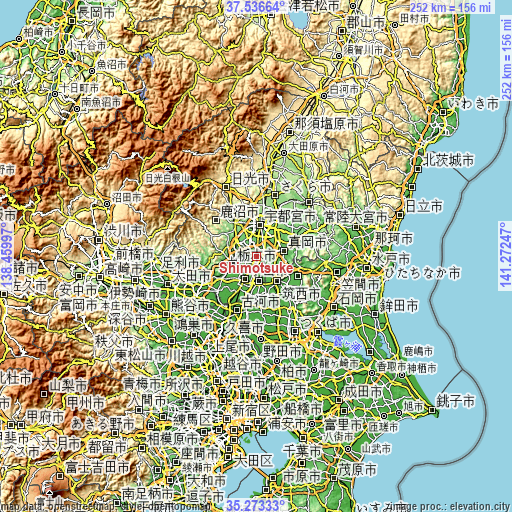 Topographic map of Shimotsuke