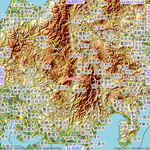 Topographic map of Komagane