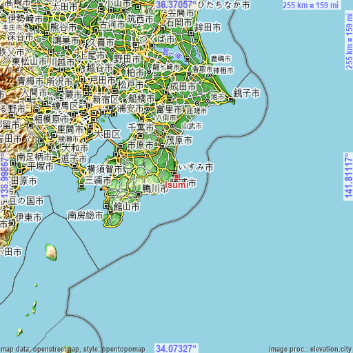 Topographic map of Isumi