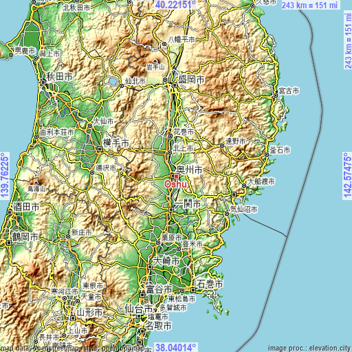 Topographic map of Ōshū