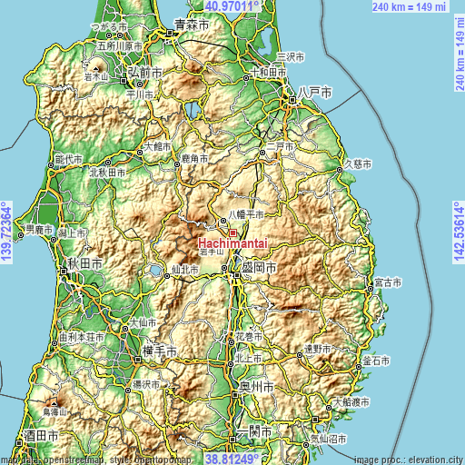 Topographic map of Hachimantai