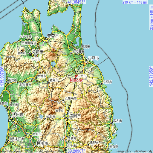 Topographic map of Ninohe