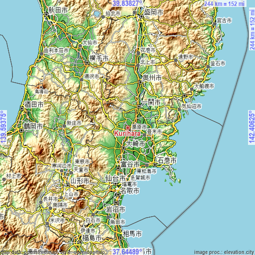 Topographic map of Kurihara