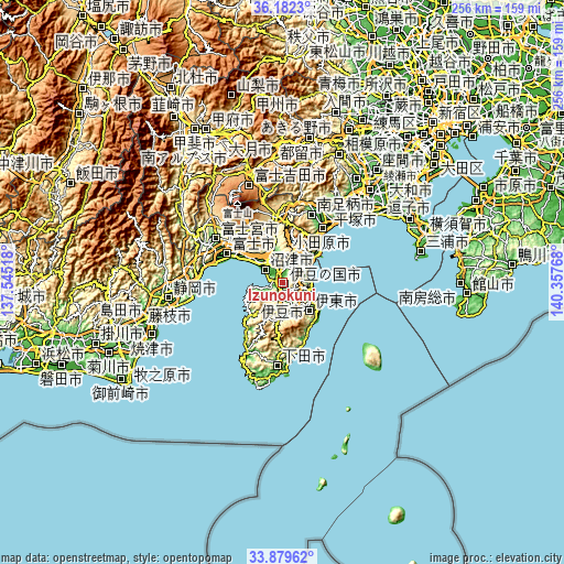 Topographic map of Izunokuni