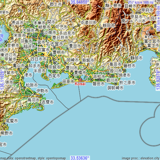 Topographic map of Kosai