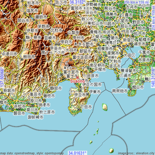 Topographic map of Susono