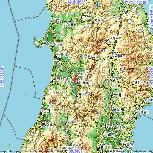 Topographic map of Daisen