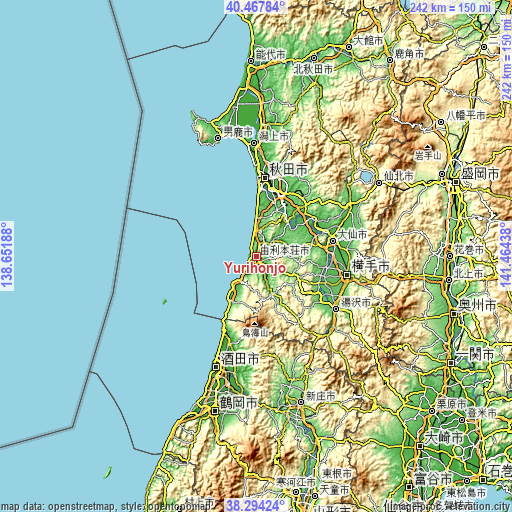 Topographic map of Yurihonjō