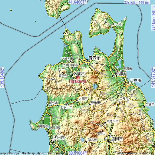 Topographic map of Hirakawa