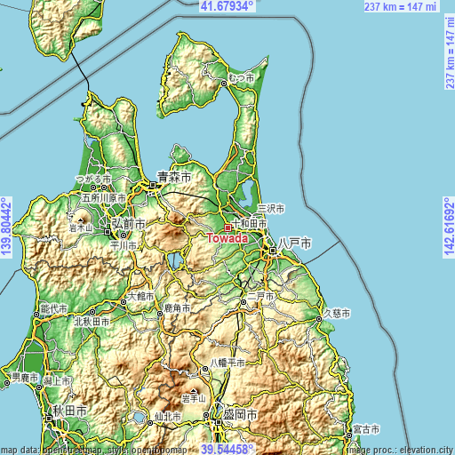 Topographic map of Towada