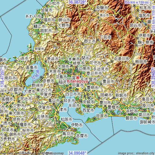 Topographic map of Kitanagoya