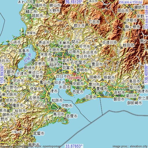 Topographic map of Toyoake