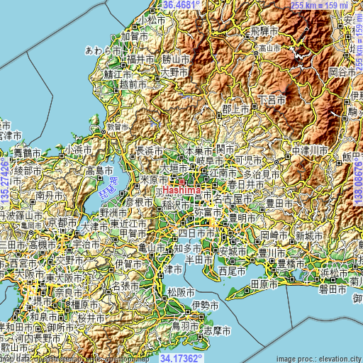 Topographic map of Hashima