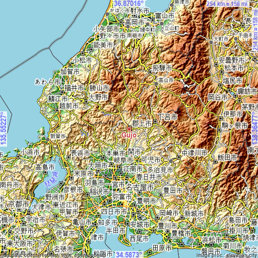 Topographic map of Gujō