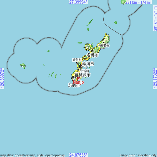 Topographic map of Nanjō