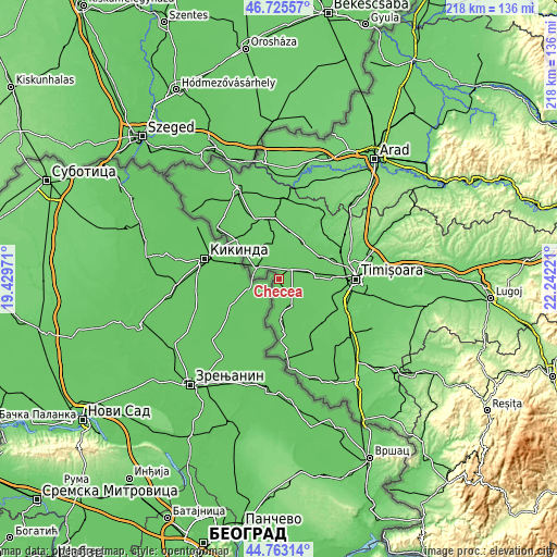 Topographic map of Checea