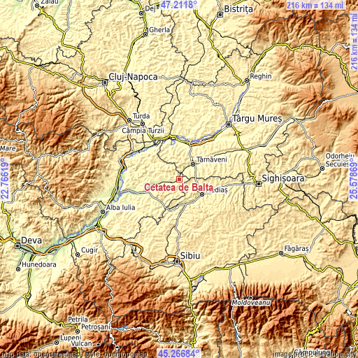 Topographic map of Cetatea de Baltă