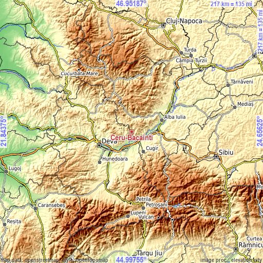 Topographic map of Ceru-Băcăinţi