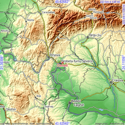Topographic map of Cerneți