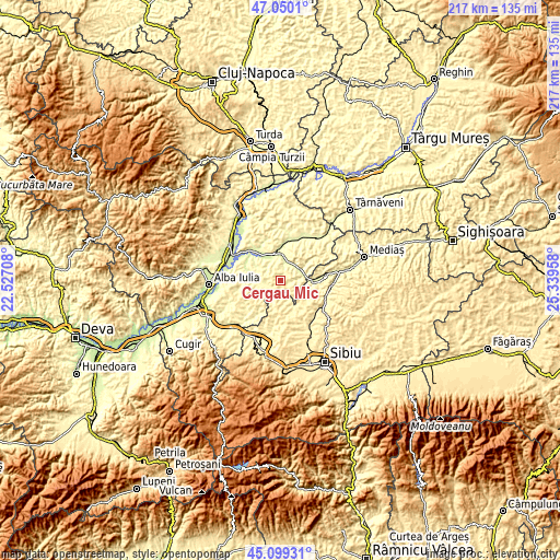 Topographic map of Cergău Mic
