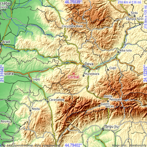 Topographic map of Cerbăl
