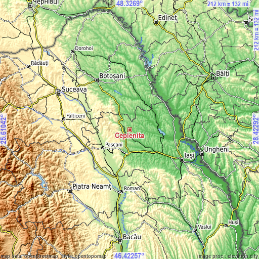 Topographic map of Cepleniţa