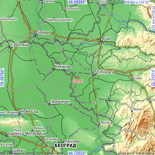 Topographic map of Cenei