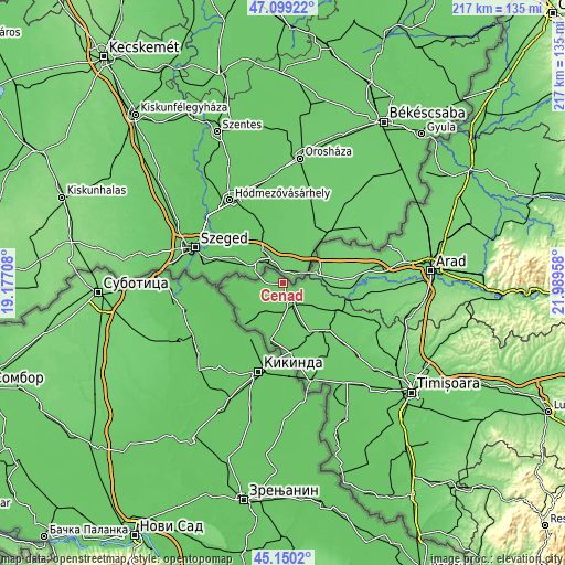 Topographic map of Cenad