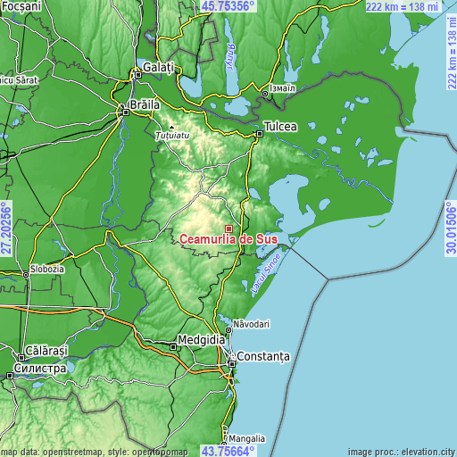 Topographic map of Ceamurlia de Sus