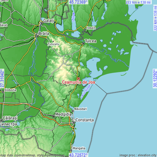 Topographic map of Ceamurlia de Jos