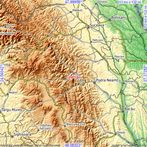 Topographic map of Ceahlău