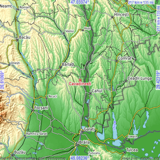 Topographic map of Cavadineşti