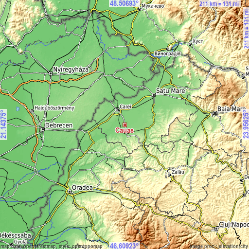 Topographic map of Căuaş