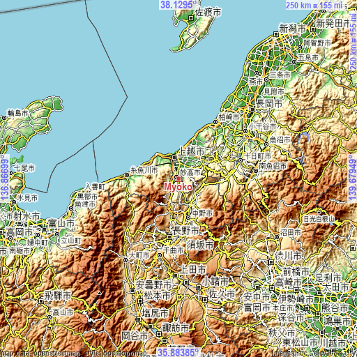 Topographic map of Myoko