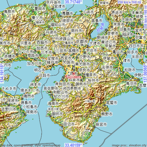 Topographic map of Fujiidera