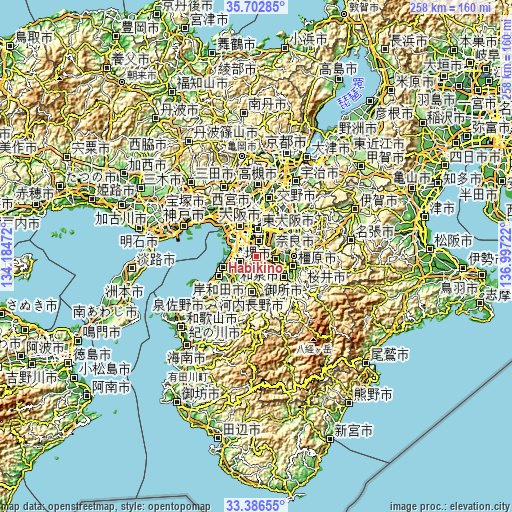 Topographic map of Habikino