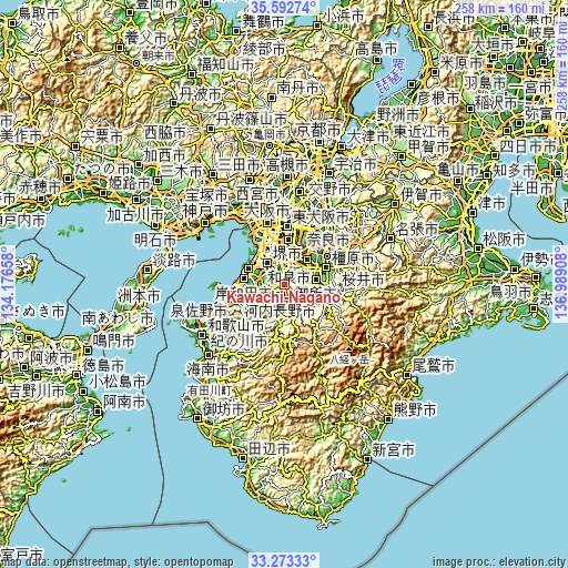 Topographic map of Kawachi-Nagano