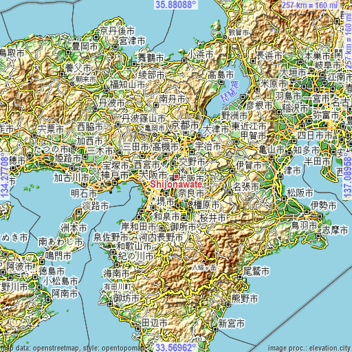 Topographic map of Shijōnawate