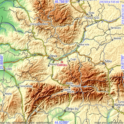 Topographic map of Căstău