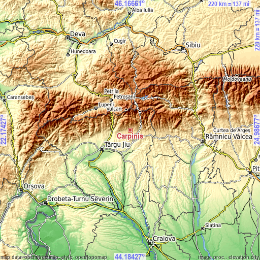 Topographic map of Cărpiniș