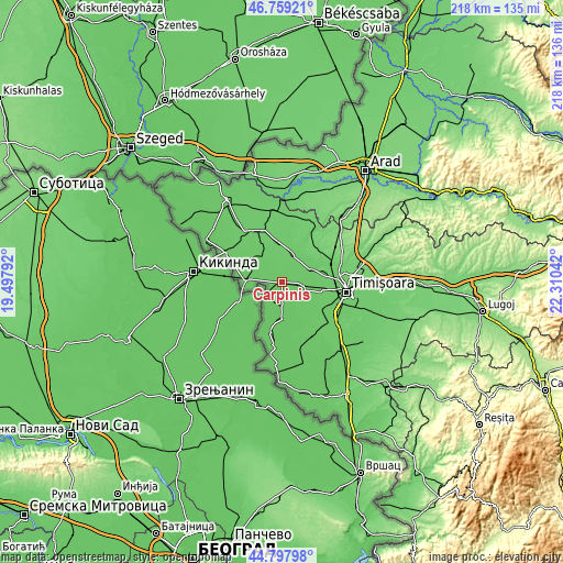 Topographic map of Cărpiniş