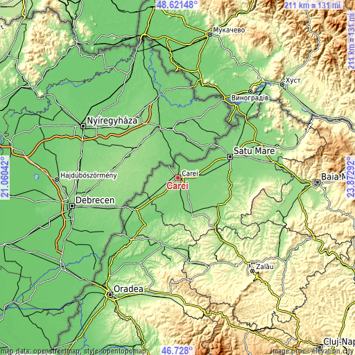 Topographic map of Carei
