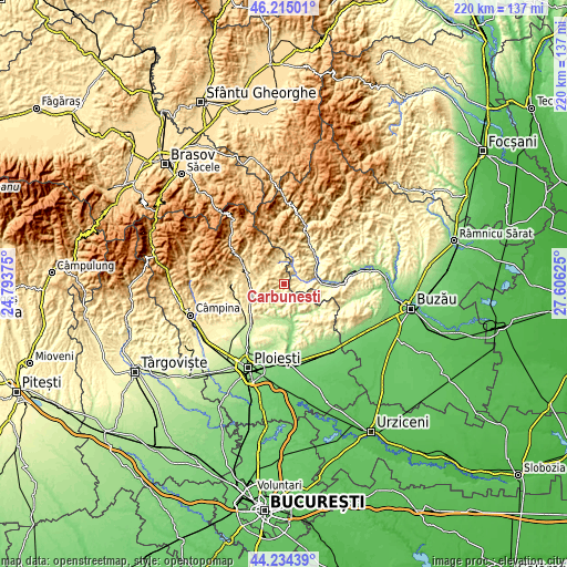 Topographic map of Cărbuneşti